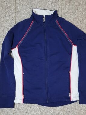 Ralph Lauren Active Full Zip Jacket in Navy with White & Red Trim Size Petite
